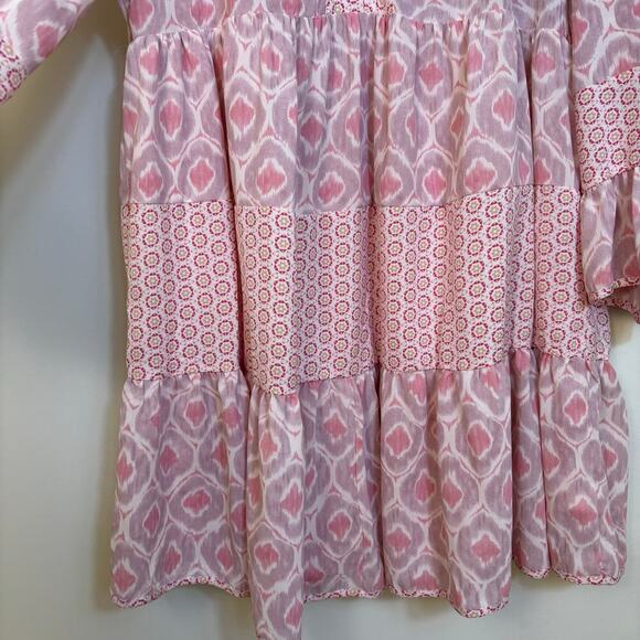 Entro Babydoll Dress Size XL Geometric Ikat Boho Flare Sleeves Flowy Resort NWT - Picture 9 of 13
